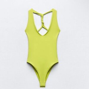 Zara neon yellow twist back bodysuit swimsuit NEW